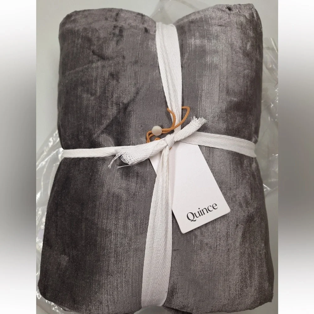 NWT QUINCE 48x96 Luster Velvet Room Darkening Curtain Slate 1341